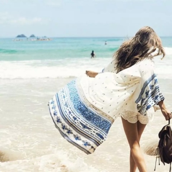 SOLD OUT Blue Aztec Sheer Chiffon Beach Wrap Coverup - Picture 3 of 3